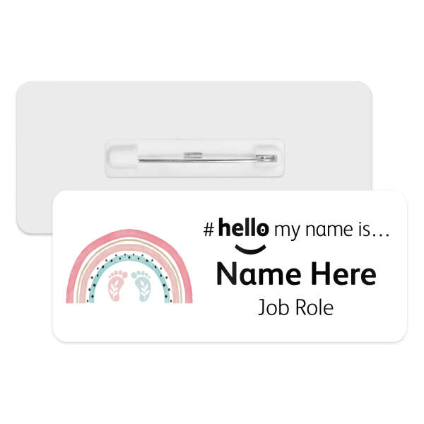 #hello my name is... Name Badge - Boho Baby Pink & Blue Rainbow