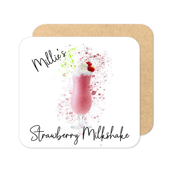 Personalised Strawberry Milkshake Coaster with Splash Effect - Standard Wooden Coaster