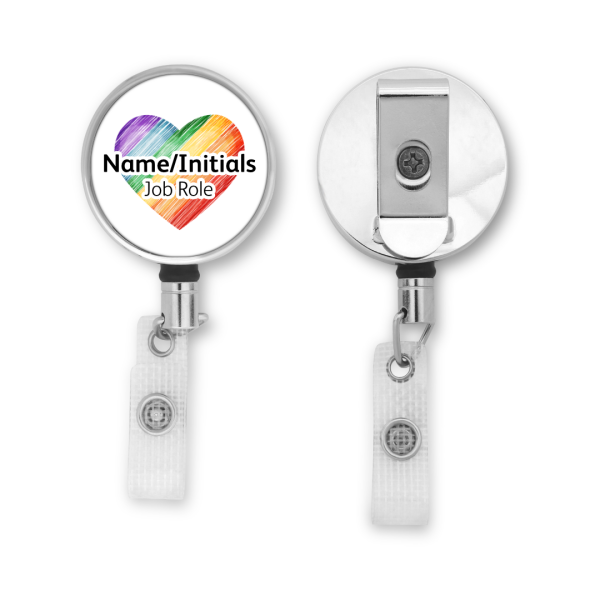 Personalised Metal ID Reel - Scribble Rainbow Heart