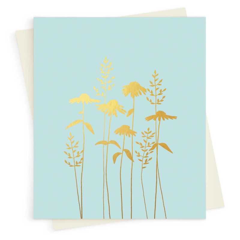 Echinacea greeting card embellished with gold foil -  designed by artist Eloise Hall - 15.7 x 11cm and blank inside