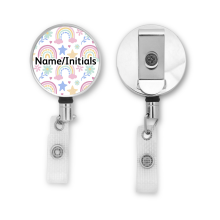 Personalised Metal ID Reel - Candy Rainbows & Flowers