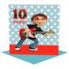 Birthday boy age 10 playing a guitar- child's age birthday - designed by Erica Sturla - 15cm square and blank inside, made in the UK