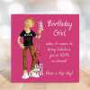 On brand birthday girl - female birthday card for her - designed by Erica Sturla - 15cm square and blank inside, made in the UK