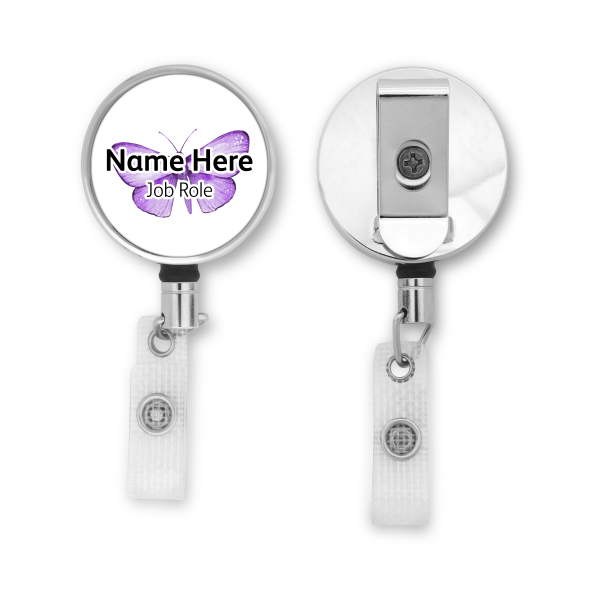 Personalised Metal ID Reel - Purple Watercolour Butterfly