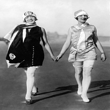 Holy Mackerel girlfriends retro black and white photographic card featuring a vintage image of fashionable women holding hands - 12.6 x 17.7cm and blank inside