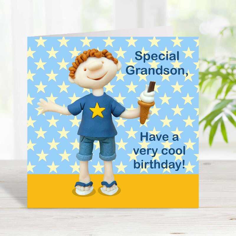 Special grandson birthday - child's birthday card designed by Erica Sturla - 15cm square and blank inside, made in the UK