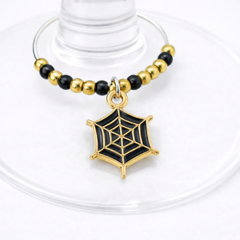 Handmade Wine Glass Charm - Spider's Web