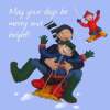 Sledging 150mm Square Christmas Card by Artist Erica Sturla