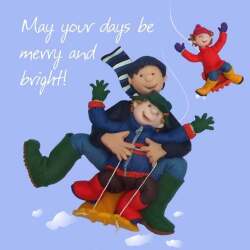 Sledging 150mm Square Christmas Card by Artist Erica Sturla