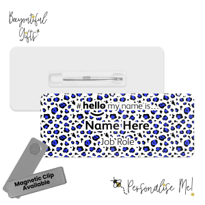 Name Badge - Neon Leopard Print Hello My Name is... - Dark Blue
