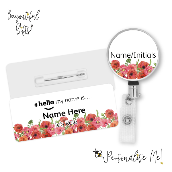 #hello my name is... Name Badge & Metal ID Reel - Wild Poppies