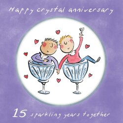Holy Mackerel same sex LGBTQ+ 15th Crystal anniversary card (male) by Rosie Brooks - blank inside - 15cm square