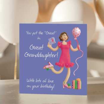 Grown up great granddaughter birthday card for her - designed by Erica Sturla - 15cm square and blank inside, made in the UK