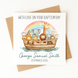 Personalised Baptism Card - Noah's Ark Rainbow