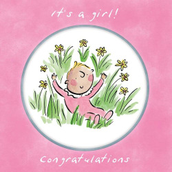 Holy Mackerel Congratulations it's a girl, a 15cm square new baby card featuring Rosie Brooks artwork, blank inside for your message