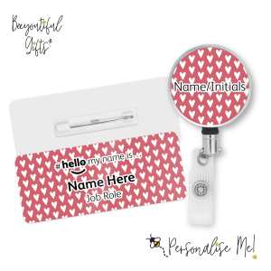 #hello my name is... Name Badge & Metal ID Reel - Red & White Hearts