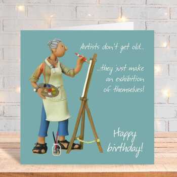Female artist birthday card for her - designed by Erica Sturla - 15cm square and blank inside, made in the UK
