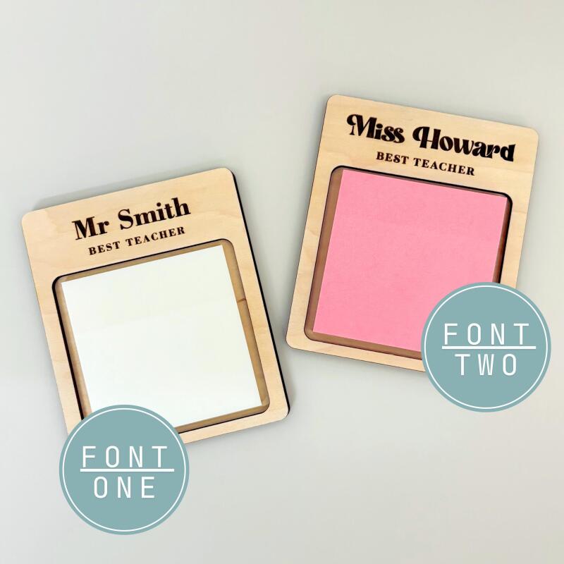 Personalised Sticky Note Holder / Teacher gift Thank you End of Term Gift / Sticky note holder /Personalised office gift Stationery. - Font 1 - Pink