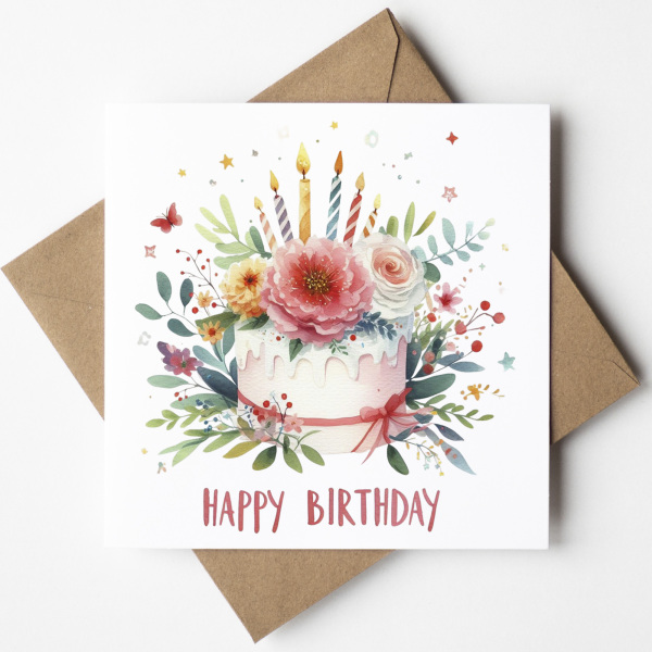 Floral Birthday Cards - Bright Colourful Floral Card - Standard Smooth Card
