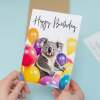 Fun Birthday Card Featuring A Cute Koala and Colourful Birthday Balloons For Boys Or Girls Him Or Her - Portrait (5x7) / Blank Inside