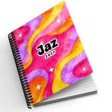 A5 Personalised Spiral Bound Diary - Watercolour Psychedelic Waves | Yearly | Academic | Appointment - Standard 2027