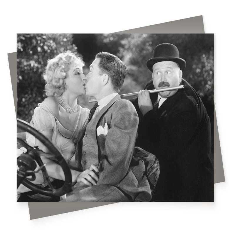 Lovers with flute - vintage black and white themed card  - 12.6 x 17.7cm and blank inside - made in the UK