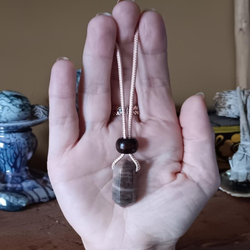 Black Sunstone & Bead Waxed Cord Necklace