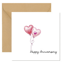 Anniversary Card - Happy Anniversary Red Heart Balloon - Standard Smooth Card