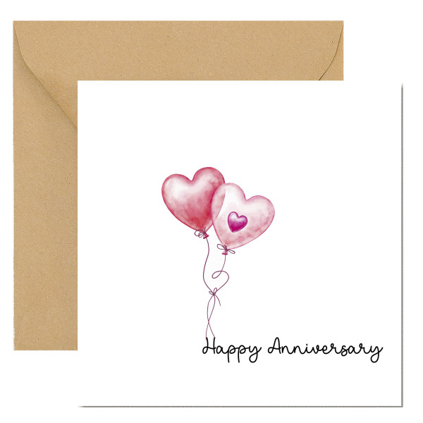 Anniversary Card - Happy Anniversary Red Heart Balloon - Standard Smooth Card