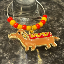 Handmade Wine Glass Charm - Enamel Hot Dog