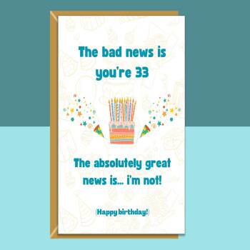 Funny 33rd Birthday Card Personalised - For Him or For Her - For brother, sister, friend, or anyone else turning 33 years old