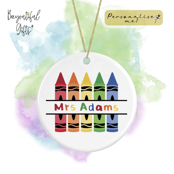 Personalised Teacher Ceramic Decoration - Teacher's Name Crayon Monogram