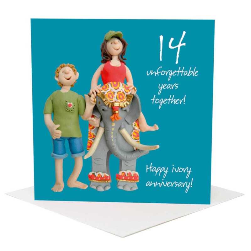 14th anniversary card (ivory anniversary card) - designed by Erica Sturla - 15cm square and blank inside, made in the UK