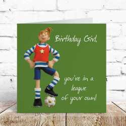 League of your own birthday card for her - designed by Erica Sturla - 15cm square and blank inside, made in the UK
