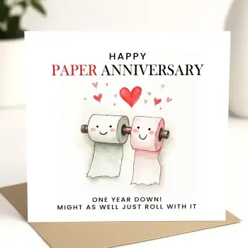 1 Year Anniversary Card for Husband or Wife – Funny & Romantic 1st Paper Anniversary Greeting Card – Perfect for Couples