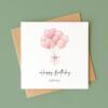 Personalised Birthday Card Pink Heart Balloons Handmade Custom Name Greeting - Smooth No Message - Kraft Brown