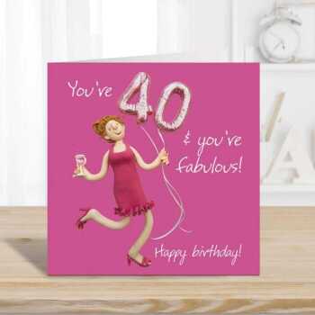40th birthday card for her - designed by Erica Sturla - 15cm square and blank inside, made in the UK