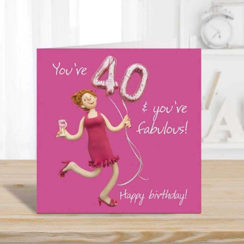 40th birthday card for her - designed by Erica Sturla - 15cm square and blank inside, made in the UK