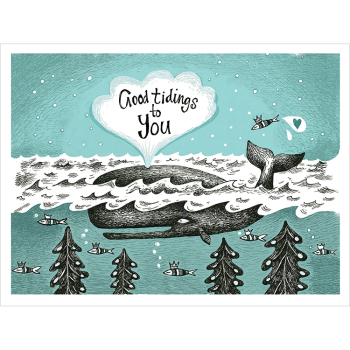 Good Tidings to You - Whale Themed Christmas Card by Artist Lisa Berkshire, 12.7 x 17.7 cm