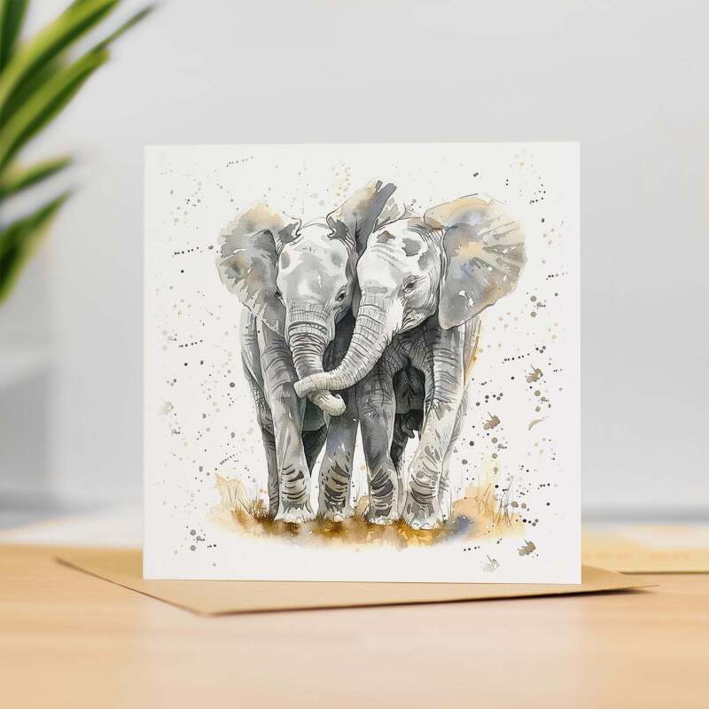 Anniversary Card For Husband or Wife Anniversary Card For Boyfriend or Girlfriend Cute Elephants Wedding Anniversary For Couple - Square (5.5x5.5) / Blank Inside