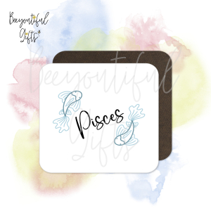 Zodiac Line Art Themed Wooden Coaster - Pisces