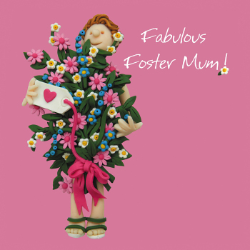 Holy Mackerel Fabulous Foster Mum, an Erica Sturla 15cm square greetings card for a foster mother, suitable for birthdays, mothers day, thank you etc. Blank inside for your message