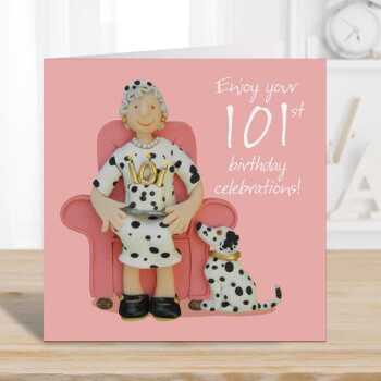 101st birthday card for her - designed by Erica Sturla - 15cm square and blank inside, made in the UK