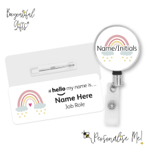 #hello my name is... Name Badge & Metal ID Reel - Starry Pastel Boho Rainbow