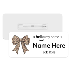 #hello my name is... Name Badge - Retro Leopard Coquette Bow