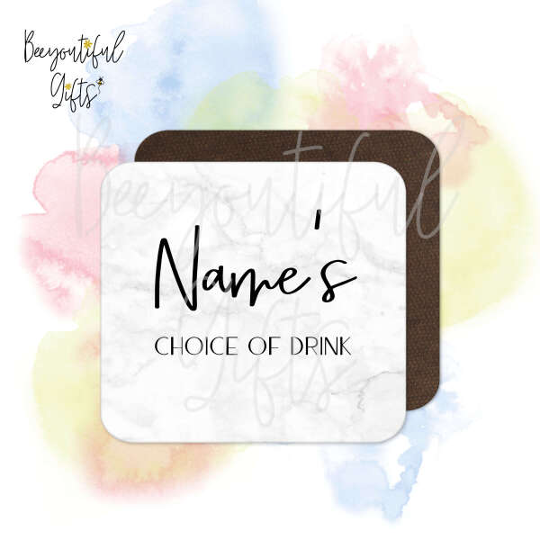 Personalised Birthday Coaster - Name & Drink White Marble