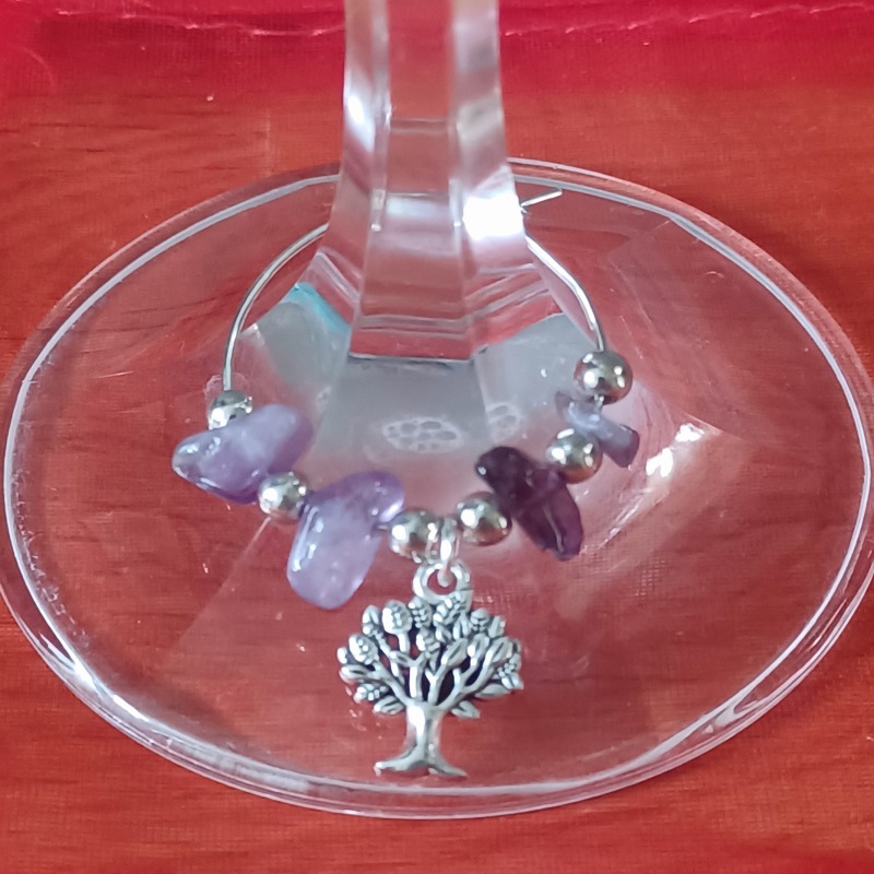 Set of 6 Tree of Life Wine Glass Charms with Crystals.
