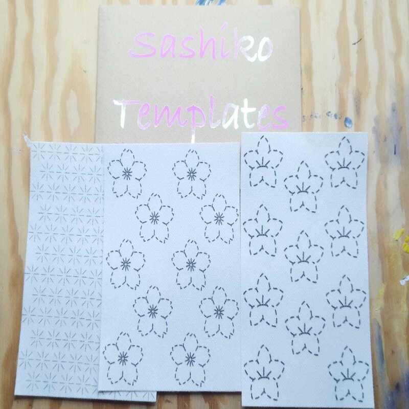 Washable Sashiko  Cherry Blossom and Japanese Bell Flower Transfers | Removable Visible Mending Transfers