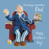 Holy Mackerel Zooming marvellous Fathers Day, an Erica Sturla 150mm square card for Dad from, blank inside for your message