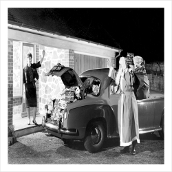 Father Christmas Outside House with car - a 17.5 x 12.5cm Christmas Card from Holy Mackerel's Alternative Image Range of Festive Designs.